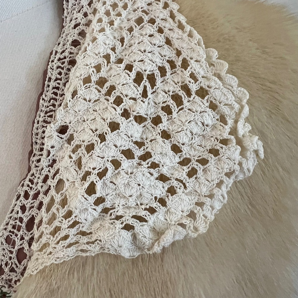 Vintage Mink Fur Capelet Crochet Lace Collar Tie Shoulder Wrap Prairie Boho - Picture 6 of 8